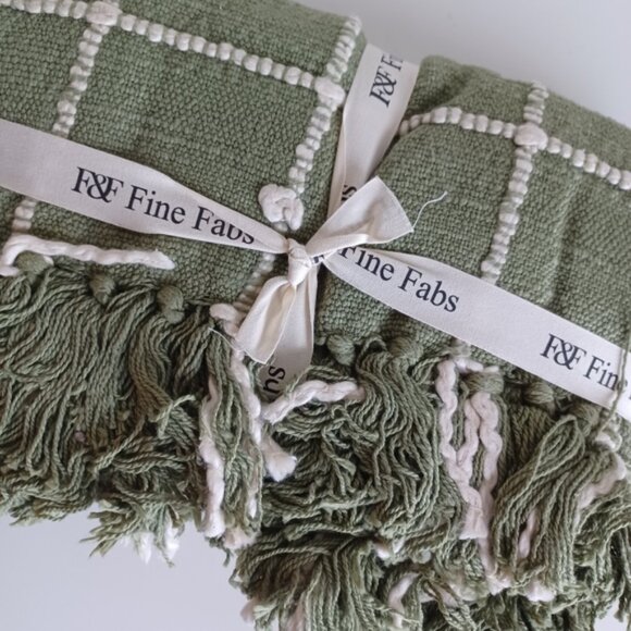 FINE FABS Decorative 100% Cotton Throw Blanket | 60"x50" | Sage Green - Picture 3 of 10